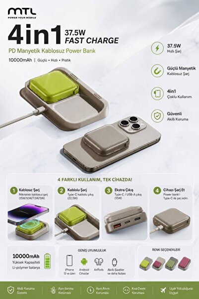 peltech 5000+5000 MAH 4İN1 İKİZ ŞARJ İSTASYONLU 37.5W MAGSAFE POWERBANK 60