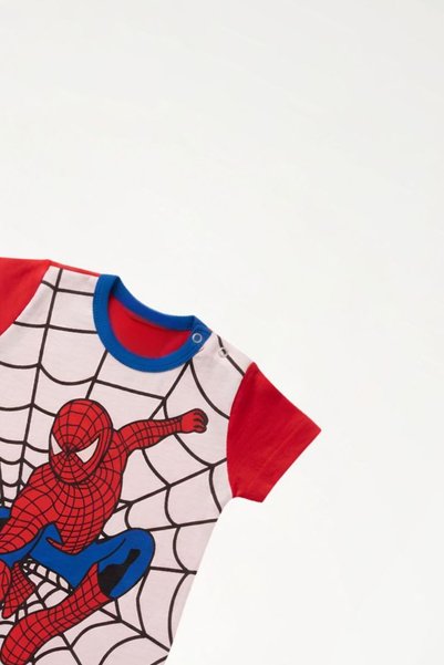 Newteam Oeko-Tex Certified 100% Cotton Baby Boy Romper with Spider Hero Print |   Crew Neck, Short Sleeves and Short Legs