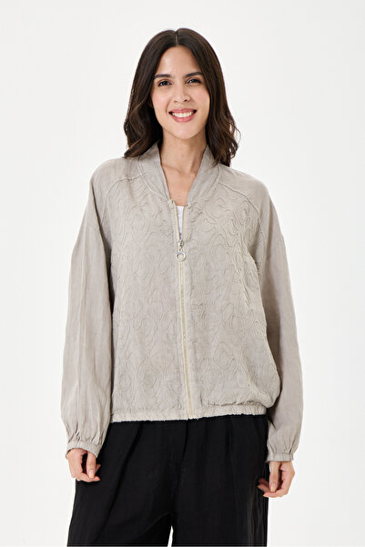 della moor Mink Italian 100% Linen Embroidered Zippered Low Sleeve Oversize L...