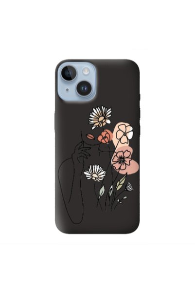 Other Apple iPhone 14 Lady with Flowers Black Colored Silicone TPU Θήκη