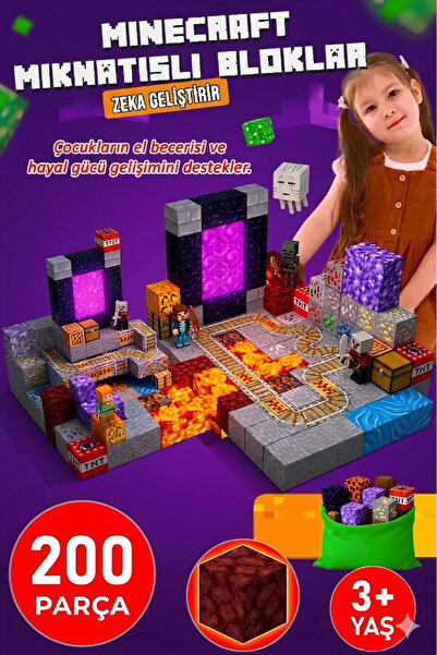 acces Minecraft Tarzı Manyetik Bloklar - 200 Parça Büyük Boy Eğitici Oyuncak ...