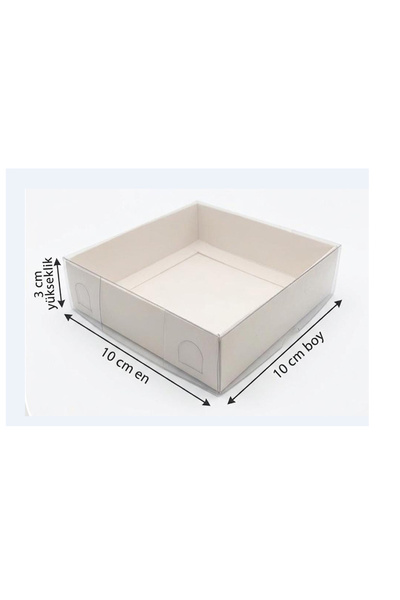 Kutu Ambarı Asetat Kapaklı Beyaz Kutu Karton Hediye Kutusu 10x10x3 cm 25'li