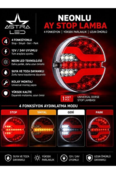 ASTRA LED THOC ÖZELLİKLİ NEONLU NEONLU AY STOP HAMBURGER LED LAMBA 12/24 VOLT