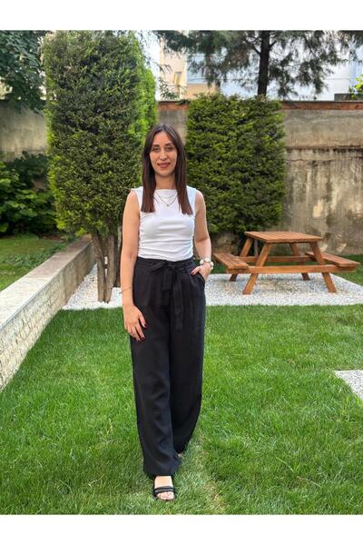 Robin düğmeli ve bağlamalı rahat kesim pantolon
