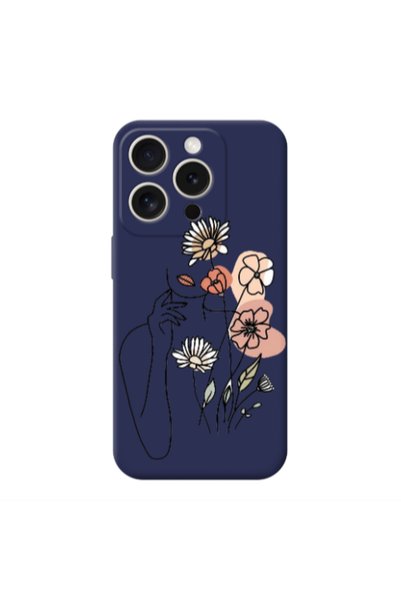 Other Apple iPhone 15 Pro Lady with Flowers Dark blue Colored Silicone TPU Θήκη