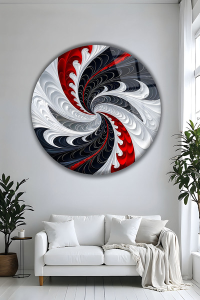 Parıltı Yayınları Pictură abstractă modernă rotundă, roșu, negru, alb, din st...