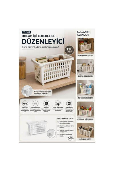 Piev Multi-Functional Wheeled Cabinet Storage and Organizing Basket 2 Li