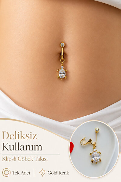 moonzy - minimalist & cozy Klipsli Kaplumbağa Göbek Piercing Deliksiz Sıkıştı...