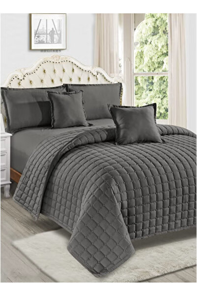 Moon Mon Solid Color Quilted Bedspread with Elegant Checkered Design - 4 Piec...