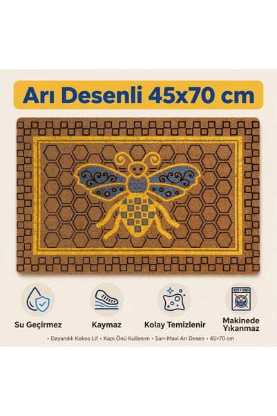 Evoris Coco Cc030A Bee Patterned Thick Non-Slip Sole Moisture Absorbing Stylish Design Door Mat 45X75 cm