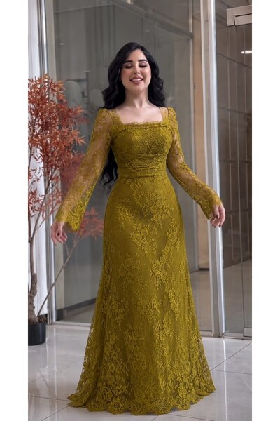 MILANORA Elegant Lace Dress in Olive Color