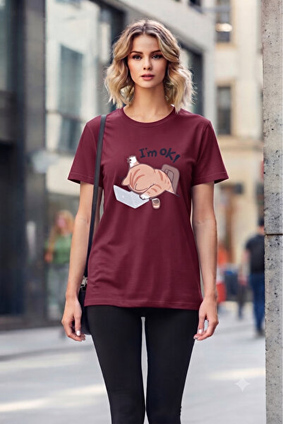 KOZİA OUTDOORS Women's Im.Ok Printed Crew Neck Oversized Combed Cotton T-Shirt