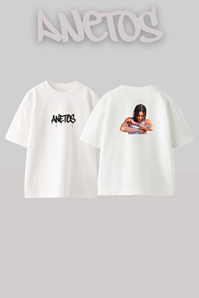 Anetos Λευκό μπλουζάκι Central Cee_13 με στάμπα σχεδίου, unisex, με χαλαρή εφ...