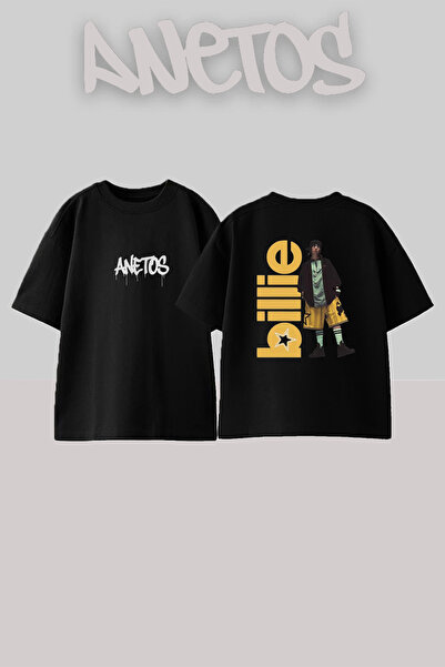 Anetos Billie Eilish_36 dizajn, štampana unisex majica oversize crne boje