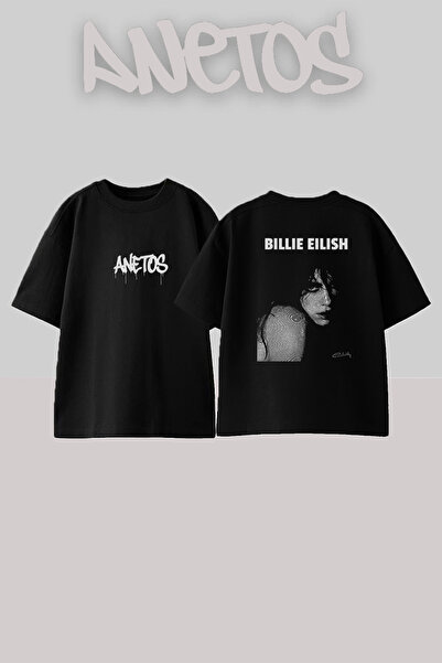 Anetos Μπλουζάκι Billie Eilish_50 με στάμπα σχεδίου, Unisex, Oversize, Μαύρο