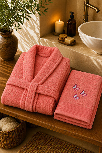 sternen glanz Hera 100% Cotton Unisex Towel Bathrobe 2 Piece Bathrobe-Towel S...