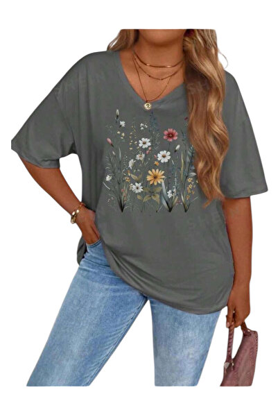 OEM Women's t-shirt , v-neck, short sleeve, green, 2XL