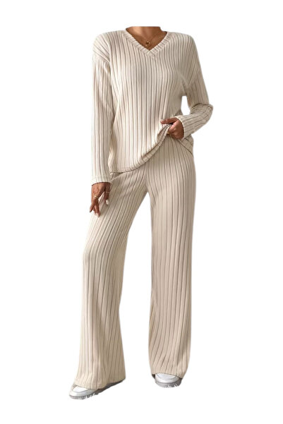 OEM Compleu dama, set 2 piese bluza, pantalon, bej deschis, marimea L (40)