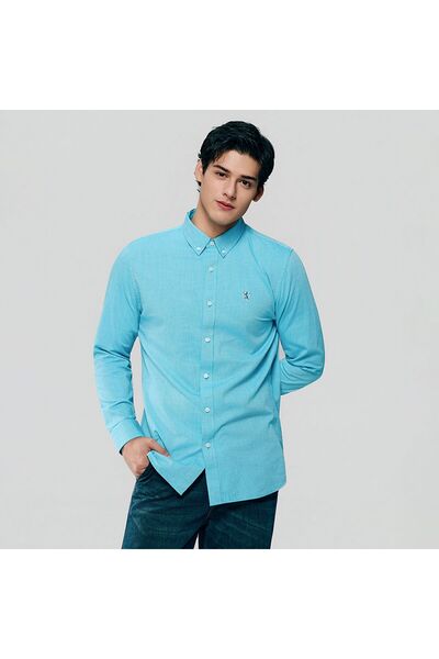 Giordano Men’s Cotton Slim Oxford Shirt with Embroidery
