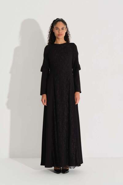 miha Hicran Önal Lace Crepe Dress Black