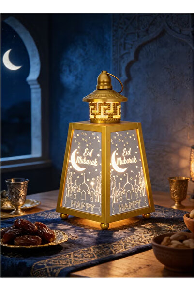 GGEROU Ramadan Lantern with LED Night Light, Retro Iron Wind Lantern Decorati...