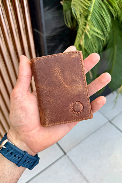 CüzCan Roco Antique Tan Genuine Leather Magnetic Men's Wallet Small and Conve...