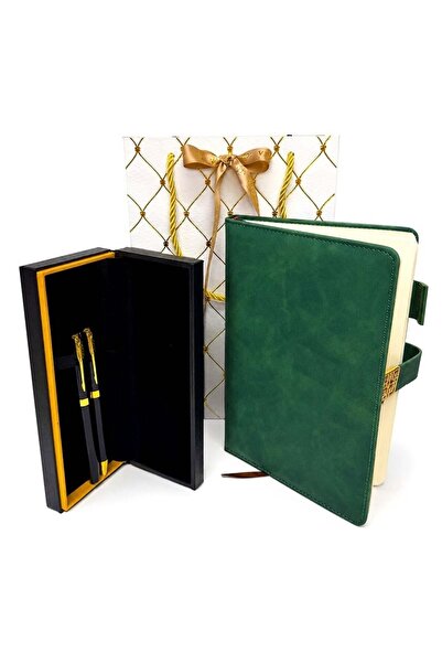 velve Set premium agenda piele ecologica verde inchidere magnetica si caseta ...