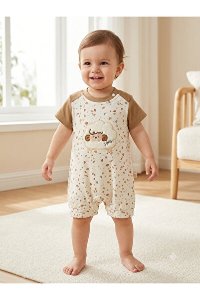 iQBaby Bebek Kuzu Nakışlı Terrazzo Desenli Şortlu Tulum
