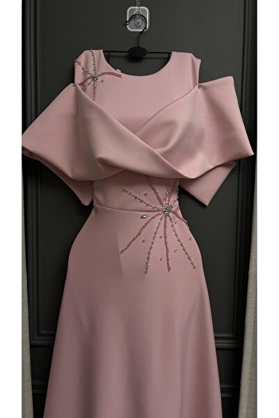 Generic Soft Dress with Crystals, Hand Embroidery, and Shawl Cut.