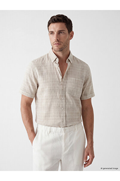 LC Waikiki Nevavm Regular Fit Plaid Poplin Men's Shirt with Difference