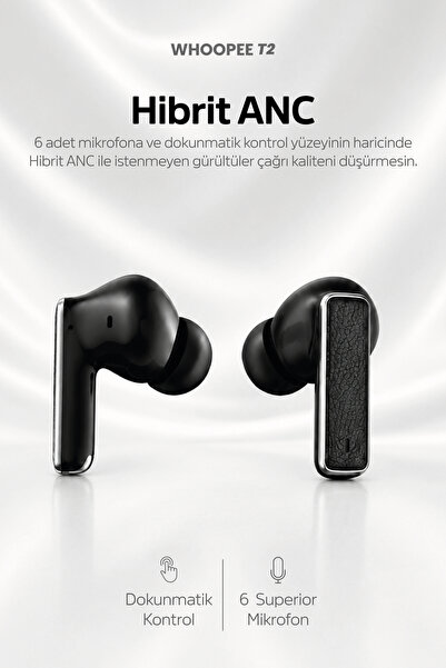 Tedinex Whoopee T2 ANC+ENC Bluetooth 6.0 Kulak İçi Kulaklık 6 Mikrofon Rüzgar Engelleme 40 Saat TWS Siyah