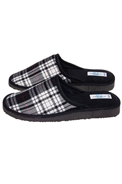 Amaryllis Slippers Ανδρική Μαύρη Καρό Ελληνική Παντόφλα