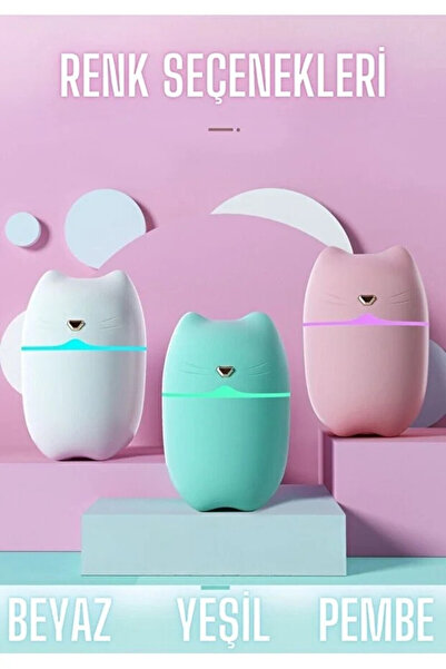 Tiffany Kedi Şekilli Yeşil Hava Nemlendirici Taşınabilir Buhar Makinesi Aroma...