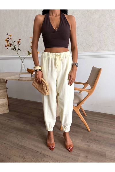 Ekim Store Pantaloni Palazzo din in cu buzunare largi, model Morcov