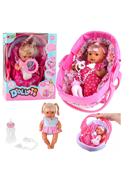 LeanToys Lala interactiva 30 cm, LEAN Toys, cu patut si sticla, blonda, misca...