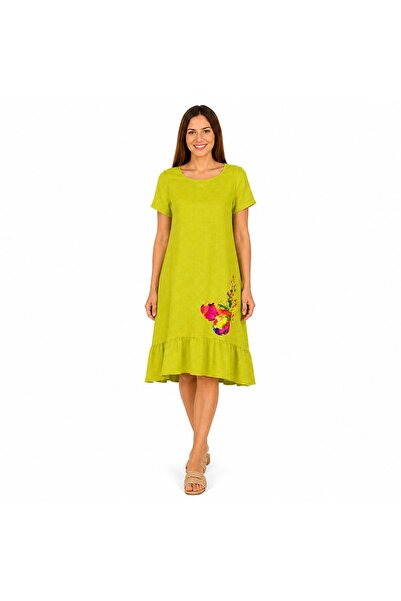 Pierino Rochie de in pentru femei, verde lime, cu imprimeu cu fluturi, produs...