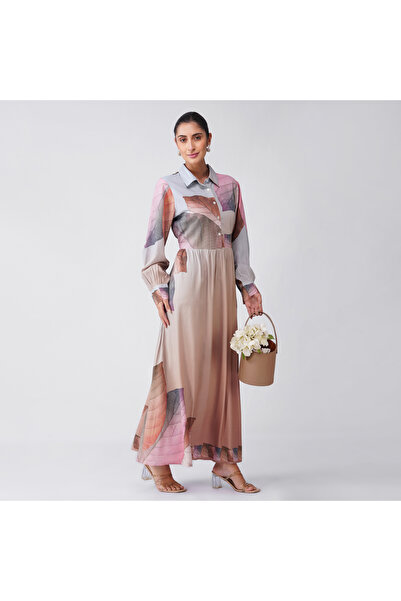 LINELLE Off-White and Pink Botanical Paisley Maxi Dress