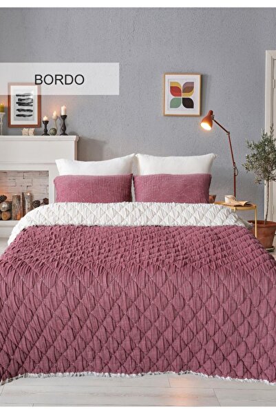 İGİ Atlas Battal Boy Muslin Bedspread & Quilt Set - Bordo