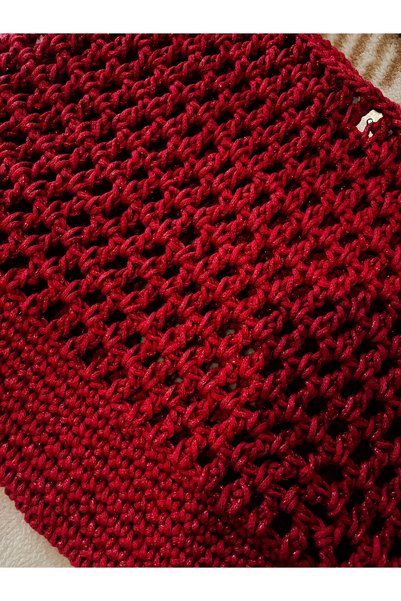 lunera Red Glittery Macrame Knitted Shoulder Bag – Handmade Summer Casual Bag