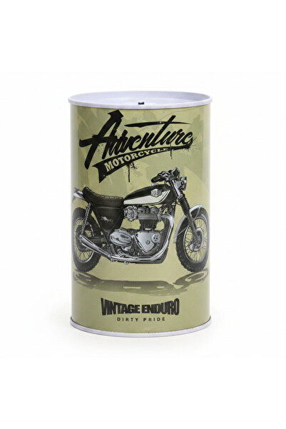 AKDC Adventure Motorcycle Vintage Enduro Metal Coin Piggy Bank Tin Box | Roun...
