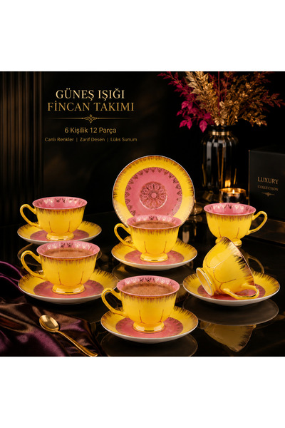 Ucuzuna Bak Rosé Soleil 6 Kişilik 12 Parça Türk Kahvesi Fincan Takımı