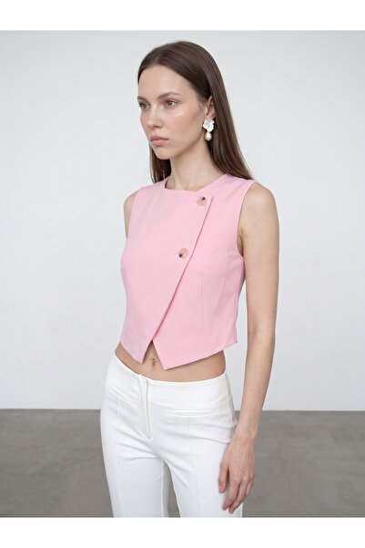 Dilvin 60624 Asimetrik Kesim Yelek-Pembe