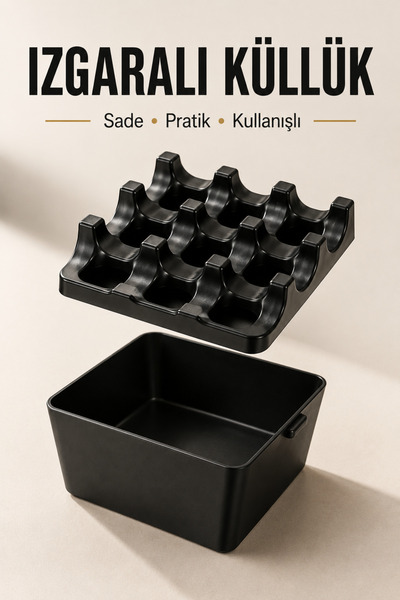 Beatitude Masaüstü Küllük Izgaralı Kapaklı Kül Tablası Siyah Kare Kül Tabağı ...
