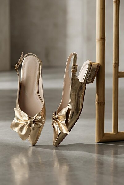 DİVOLYA Litedo Gold Bowknot (3 cm) Balerini cu toc pentru utilizare zilnică, ...