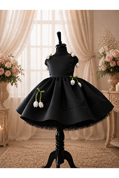 İkrabutikbursa Girl's Tulip Detailed Satin Evening Dress, Girl's Dress