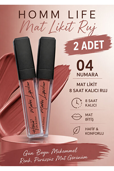Homm Lİfe & Colour Homm Life Lip Color Matte Liquid Lipstick (2 Pieces) 04 No