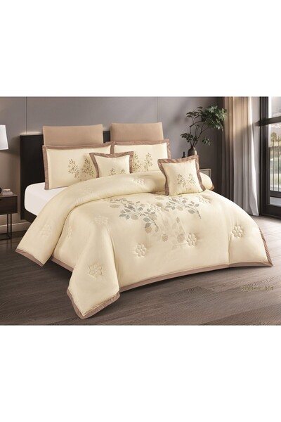 NAJMA Elegant Floral Embroidered Double Summer Quilt and Sheet Set. Microfibe...