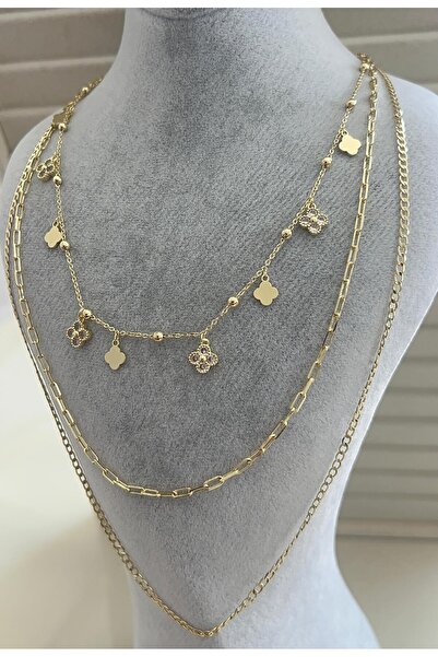 Gosea Layered Necklace Women's Zircon Stone Multi Chain Steel Necklace 3-Piec...