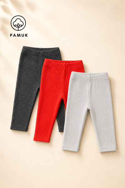 HK HOPKİDS Baby Boys and Girls Leggings Set of 3 Ribbed Cotton Flexible Daily...