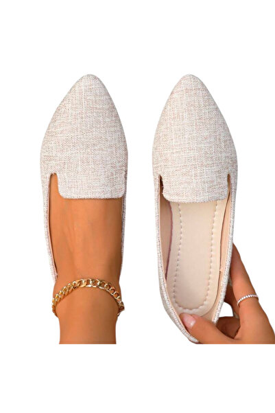 OEM Pantofi de dama casual, bej, cu varf ascutit, din panza, marimea 39
